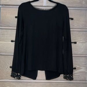 BKE Boutique Beaded Long Sleeve Top